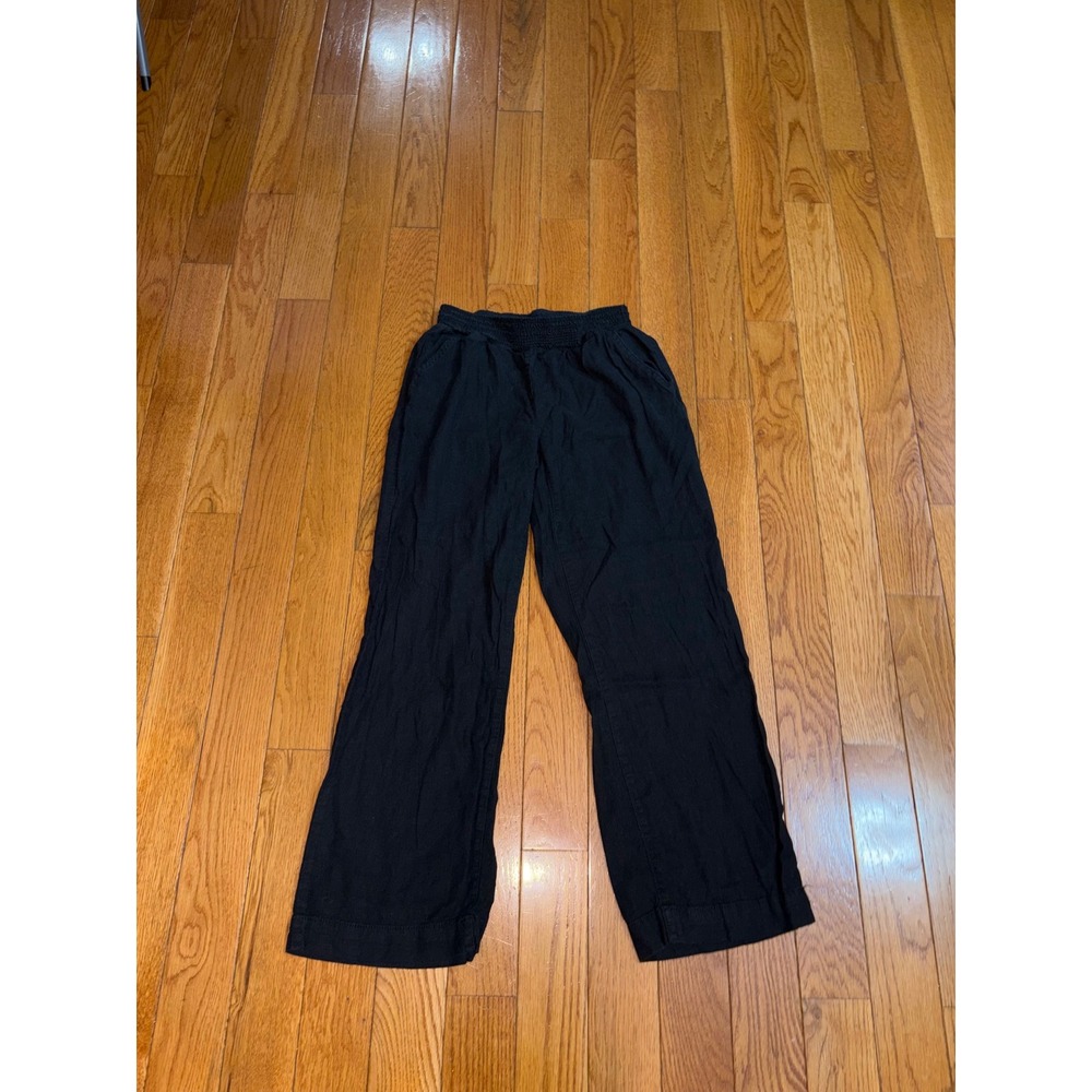 Briggs Womens Black Linen Blend Wide Leg Smocked Elastic Waist Pants Size S